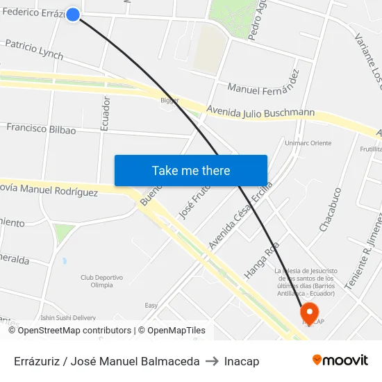 Errázuriz / José Manuel Balmaceda to Inacap map