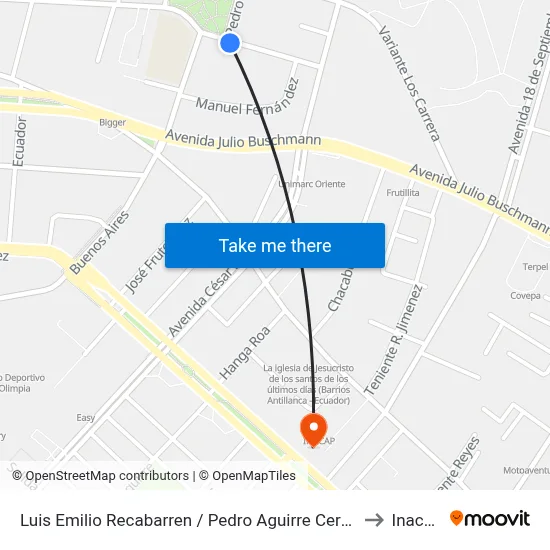 Luis Emilio Recabarren / Pedro Aguirre Cerda to Inacap map