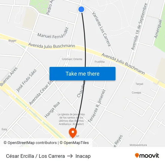 César Ercilla / Los Carrera to Inacap map