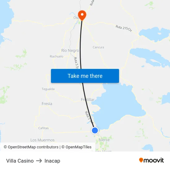 Villa Casino to Inacap map