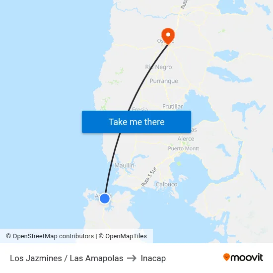 Los Jazmines / Las Amapolas to Inacap map
