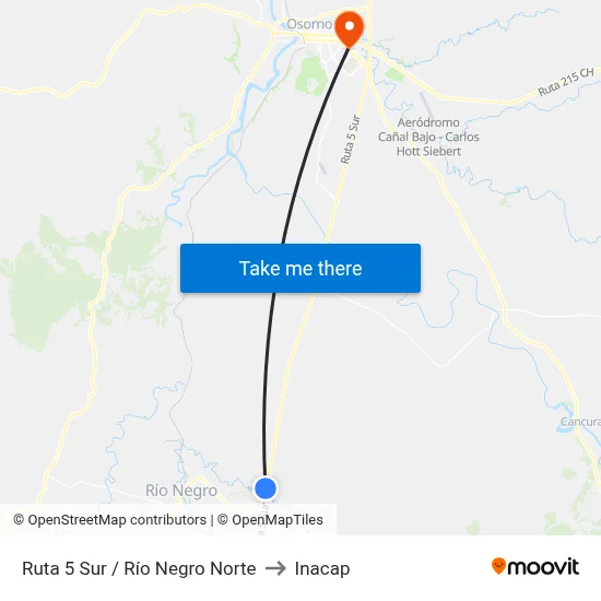 Ruta 5 Sur / Río Negro Norte to Inacap map