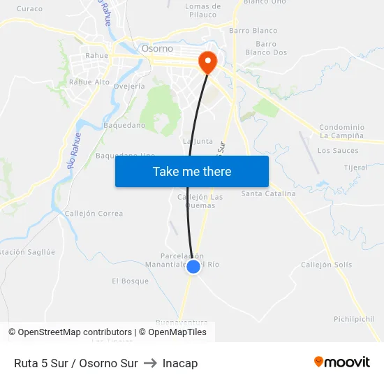 Ruta 5 Sur / Osorno Sur to Inacap map