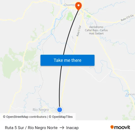 Ruta 5 Sur / Río Negro Norte to Inacap map