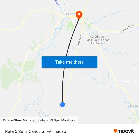 Ruta 5 Sur / Cancura to Inacap map