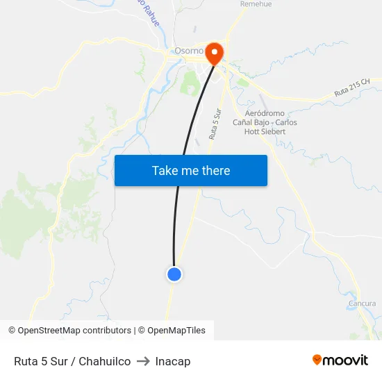 Ruta 5 Sur / Chahuilco to Inacap map