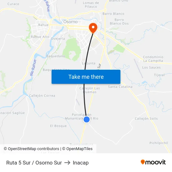 Ruta 5 Sur / Osorno Sur to Inacap map