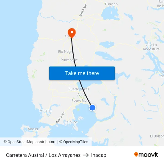 Carretera Austral / Los Arrayanes to Inacap map