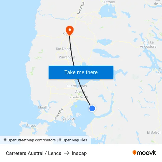 Carretera Austral / Lenca to Inacap map