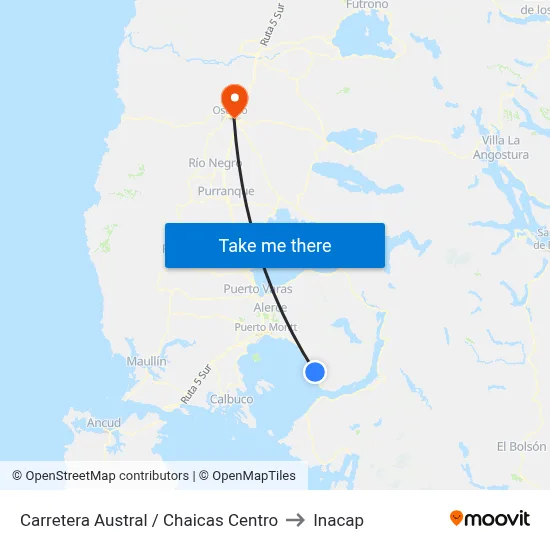Carretera Austral / Chaicas Centro to Inacap map