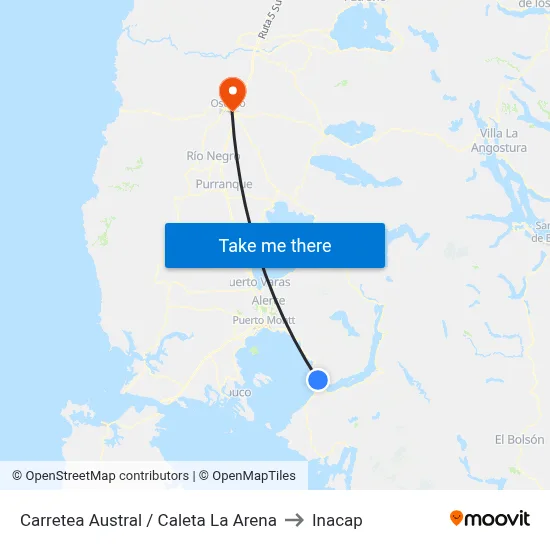 Carretea Austral / Caleta La Arena to Inacap map
