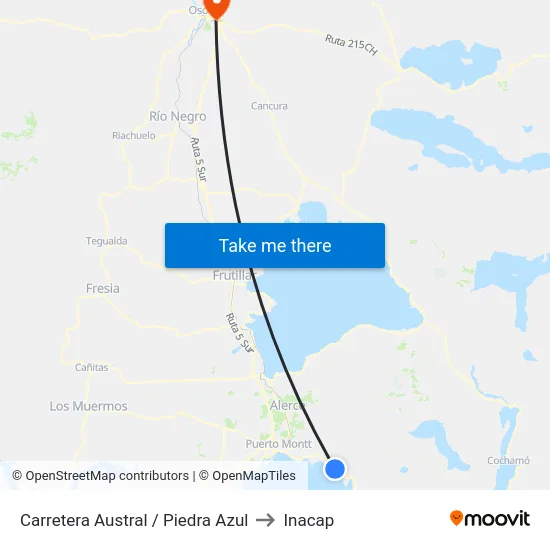 Carretera Austral / Piedra Azul to Inacap map