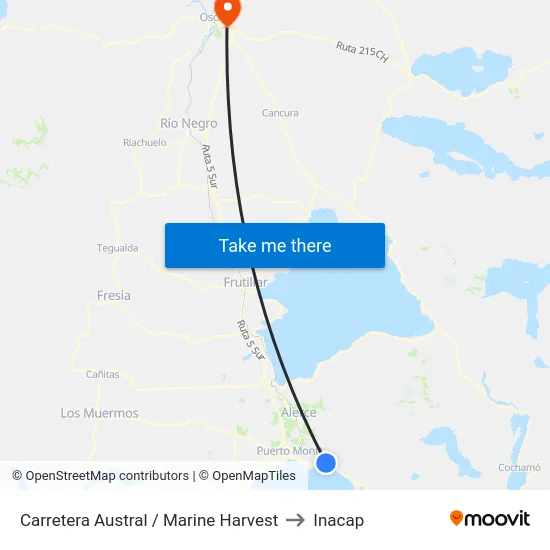 Carretera Austral / Marine Harvest to Inacap map