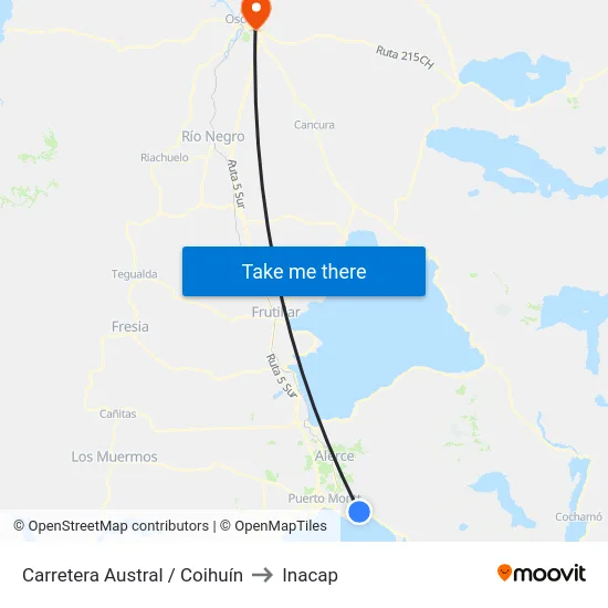 Carretera Austral / Coihuín to Inacap map