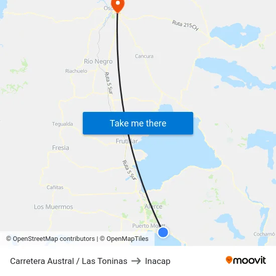 Carretera Austral / Las Toninas to Inacap map
