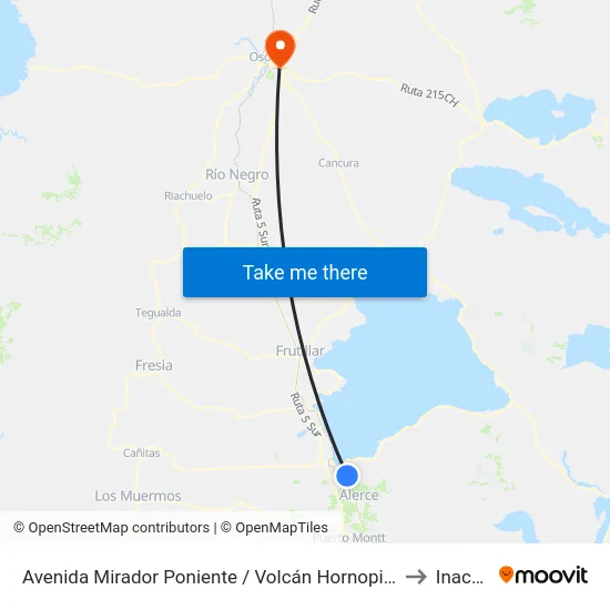Avenida Mirador Poniente / Volcán Hornopirén to Inacap map
