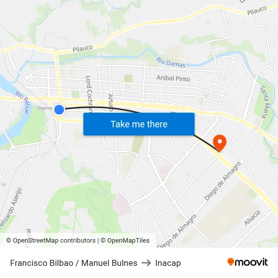 Francisco Bilbao / Manuel Bulnes to Inacap map
