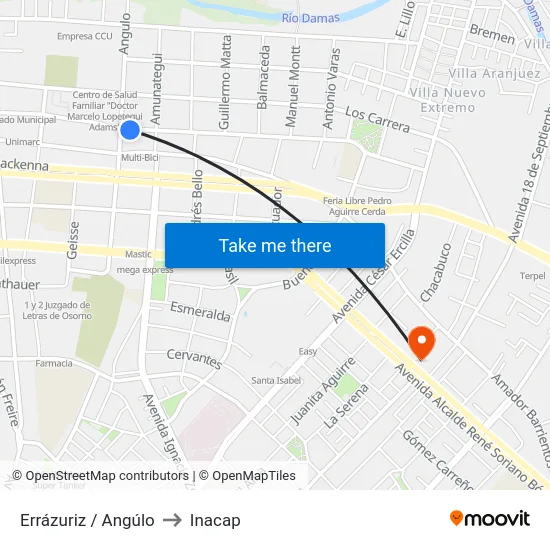 Errázuriz / Angúlo to Inacap map