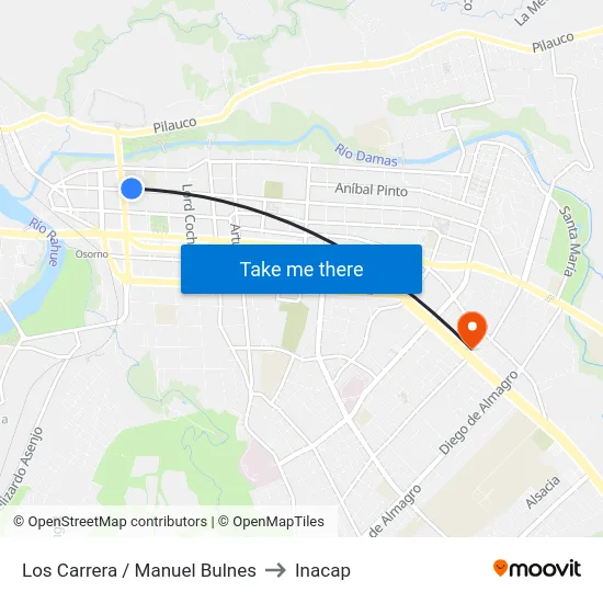 Los Carrera / Manuel Bulnes to Inacap map