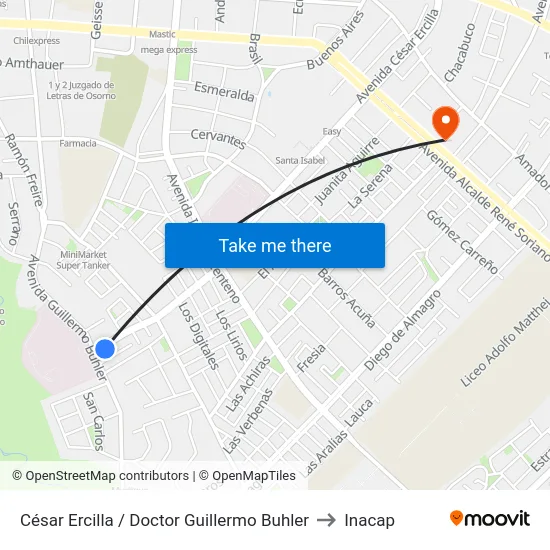 César Ercilla / Doctor Guillermo Buhler to Inacap map