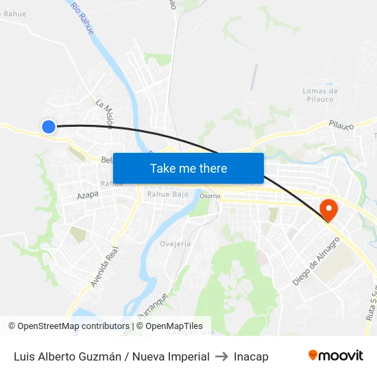 Luis Alberto Guzmán / Nueva Imperial to Inacap map