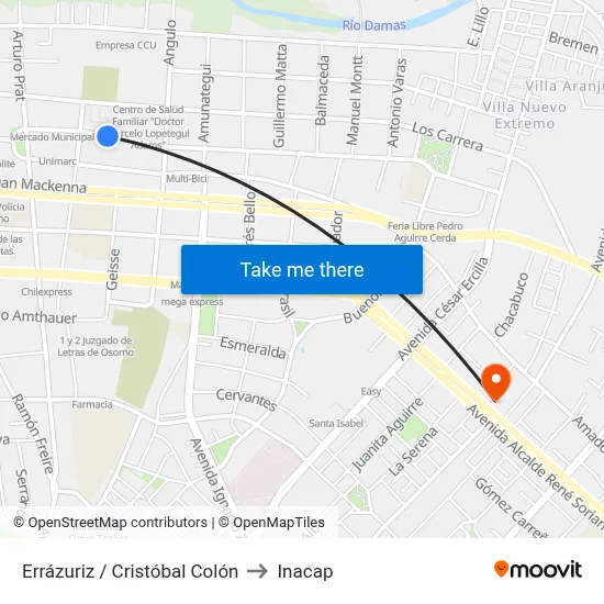 Errázuriz / Cristóbal Colón to Inacap map