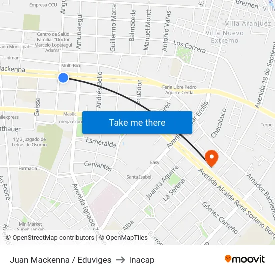 Juan Mackenna / Eduviges to Inacap map