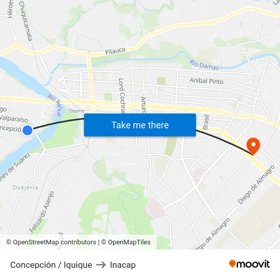 Concepción / Iquique to Inacap map