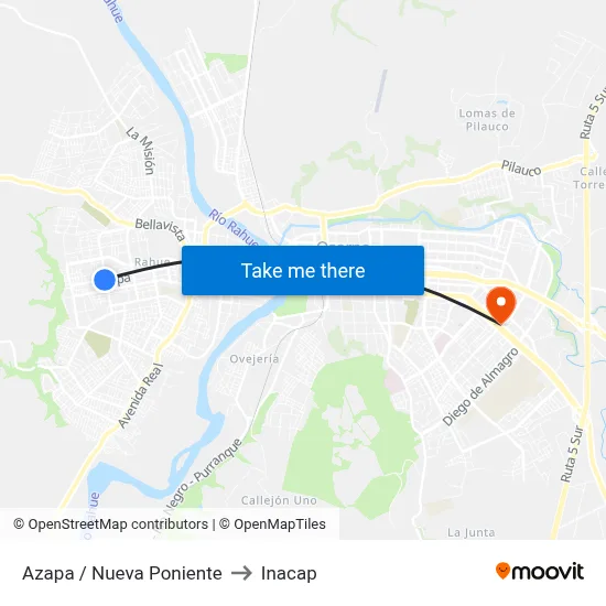 Azapa / Nueva Poniente to Inacap map