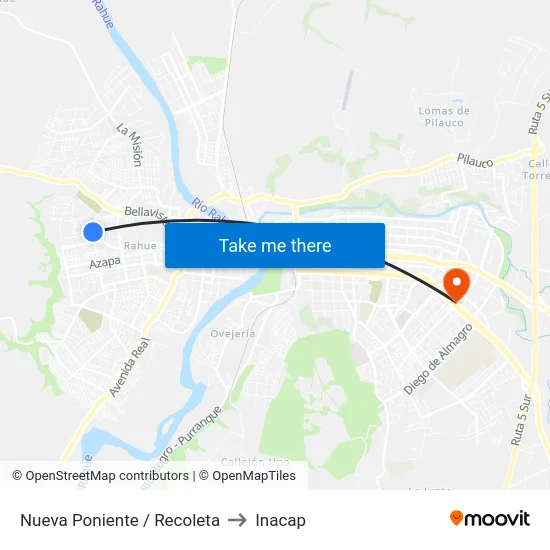 Nueva Poniente / Recoleta to Inacap map