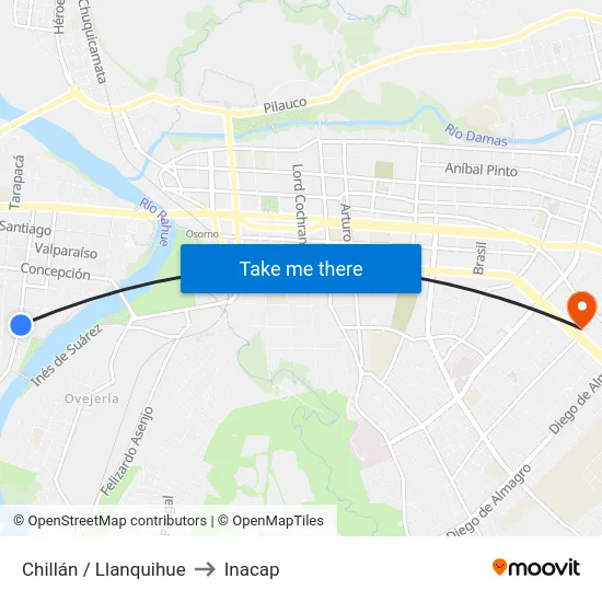 Chillán / Llanquihue to Inacap map