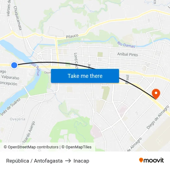 República / Antofagasta to Inacap map