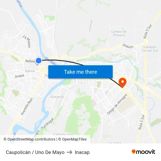 Caupolicán / Uno De Mayo to Inacap map