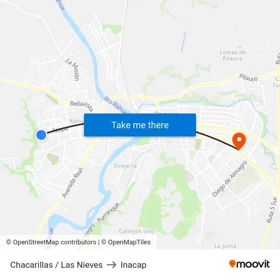 Chacarillas / Las Nieves to Inacap map