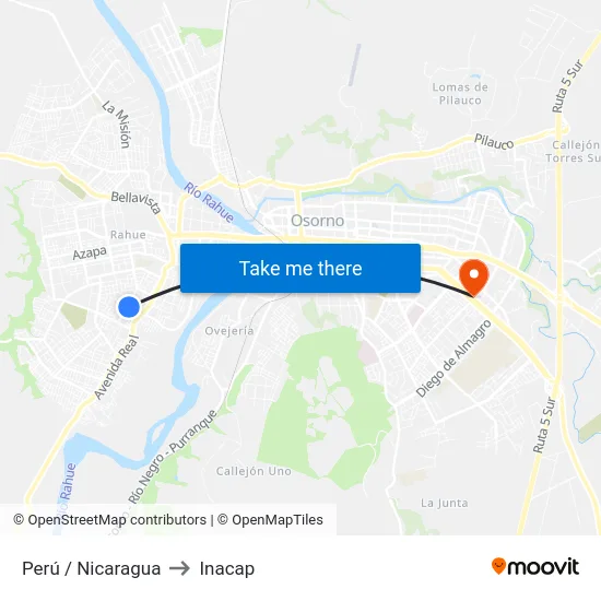 Perú / Nicaragua to Inacap map