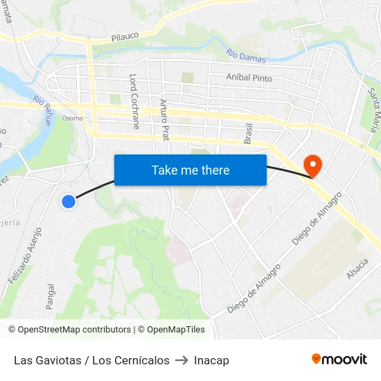 Las Gaviotas / Los Cernícalos to Inacap map