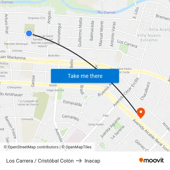 Los Carrera / Cristóbal Colón to Inacap map