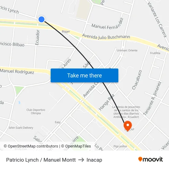 Patricio Lynch / Manuel Montt to Inacap map