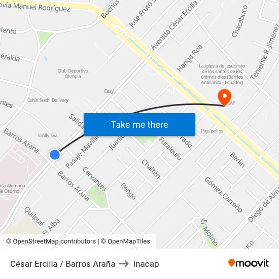 César Ercilla / Barros Araña to Inacap map