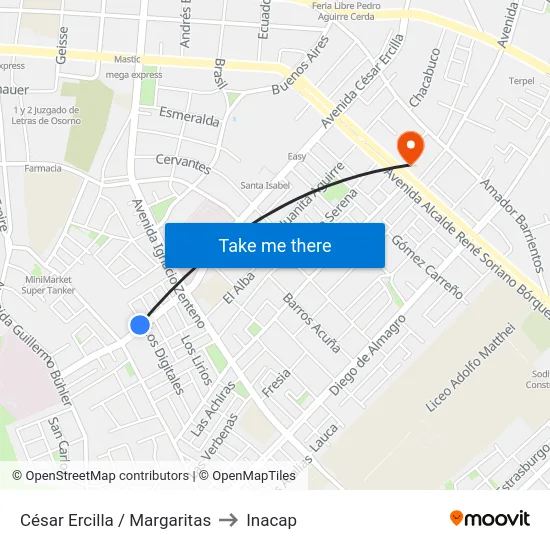 César Ercilla / Margaritas to Inacap map