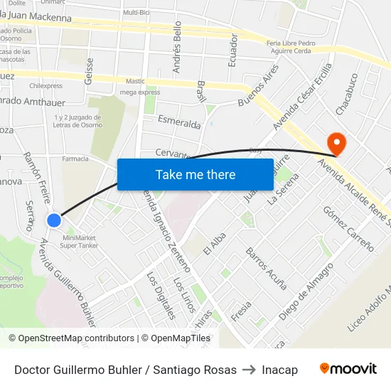 Doctor Guillermo Buhler / Santiago Rosas to Inacap map