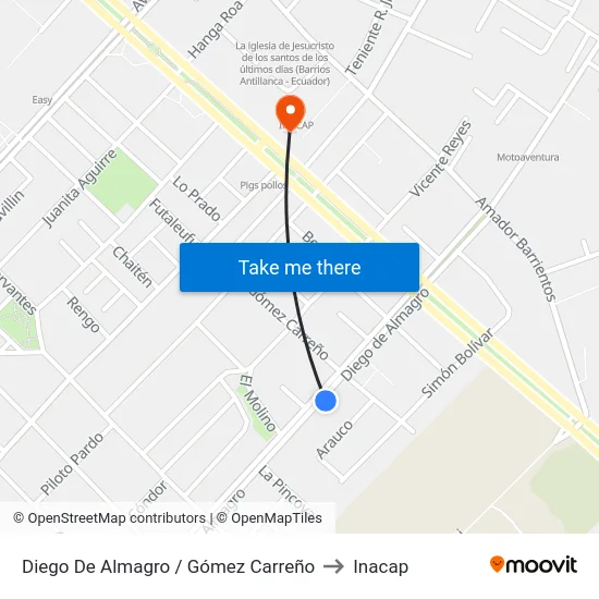 Diego De Almagro / Gómez Carreño to Inacap map