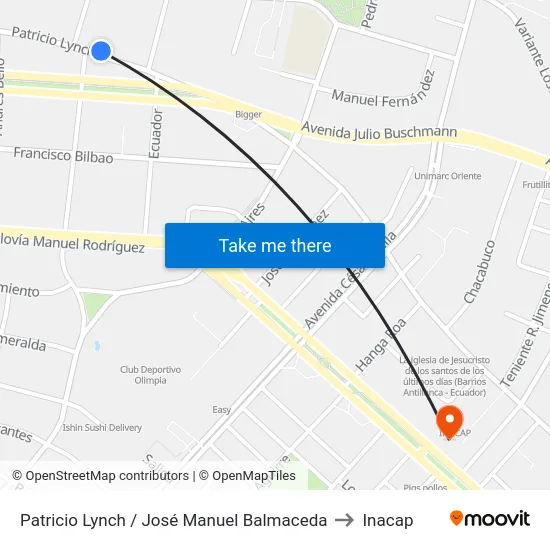 Patricio Lynch / José Manuel Balmaceda to Inacap map