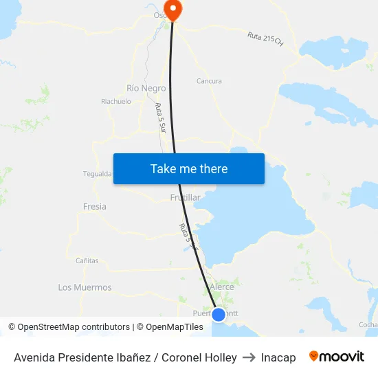 Avenida Presidente Ibañez / Coronel Holley to Inacap map
