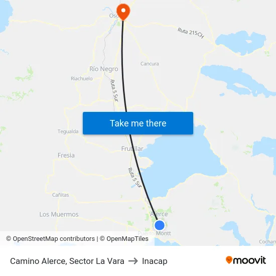 Camino Alerce, Sector La Vara to Inacap map