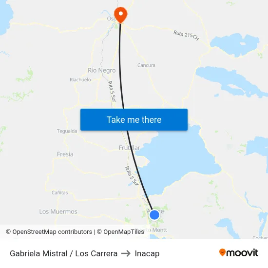 Gabriela Mistral / Los Carrera to Inacap map