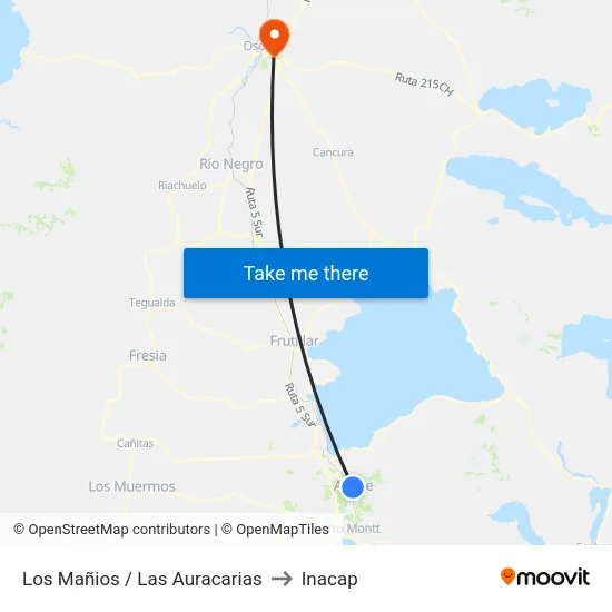 Los Mañios / Las Auracarias to Inacap map