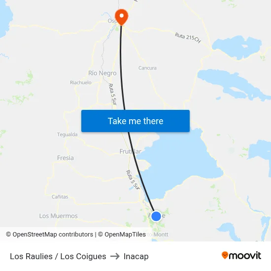 Los Raulies / Los Coigues to Inacap map