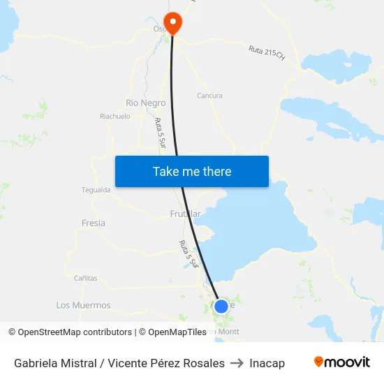 Gabriela Mistral / Vicente Pérez Rosales to Inacap map