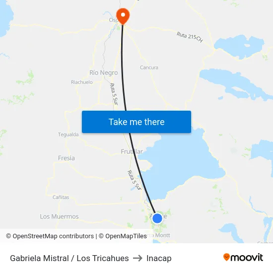 Gabriela Mistral / Los Tricahues to Inacap map